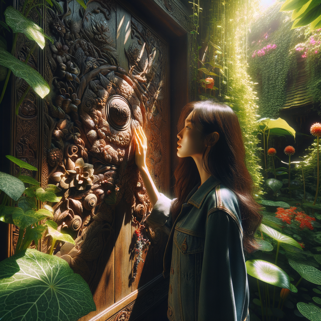 A mysterious door in a garden