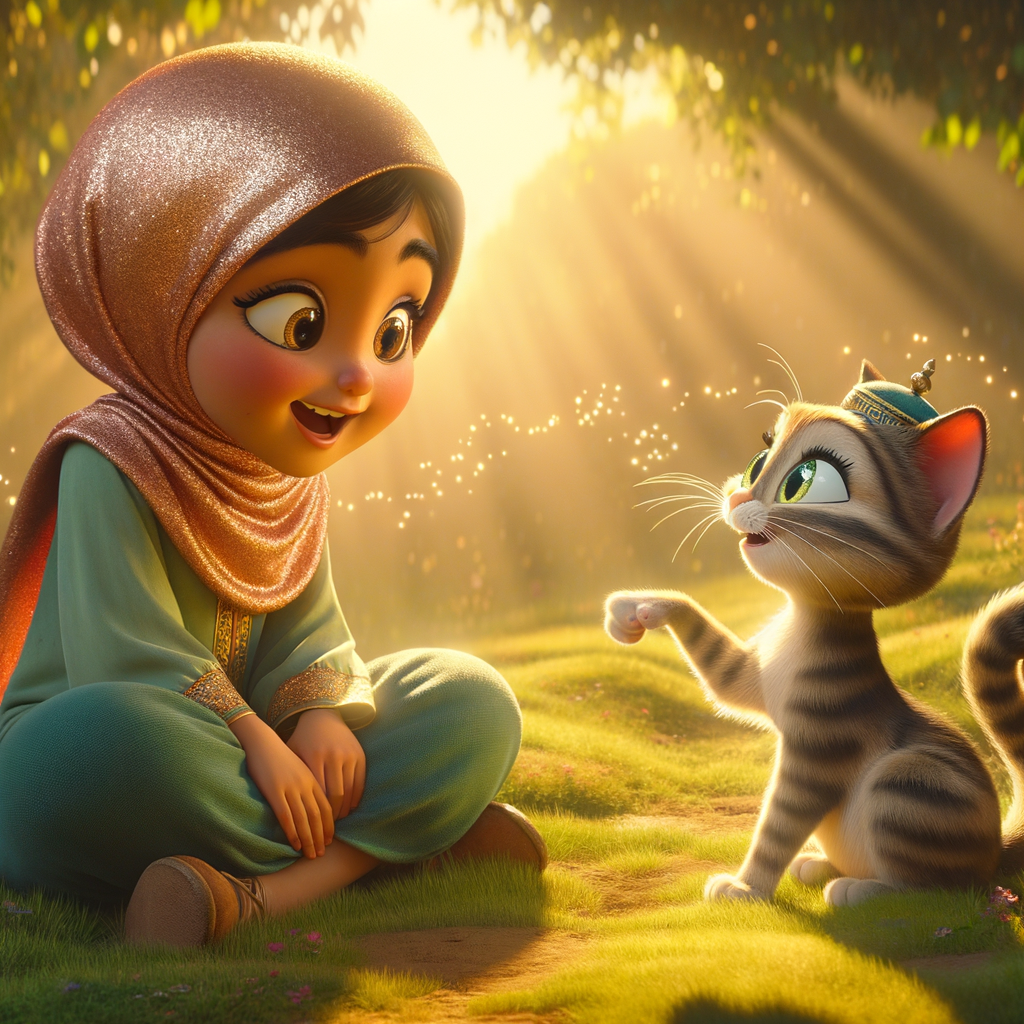A child chatting with a talking dog or cat