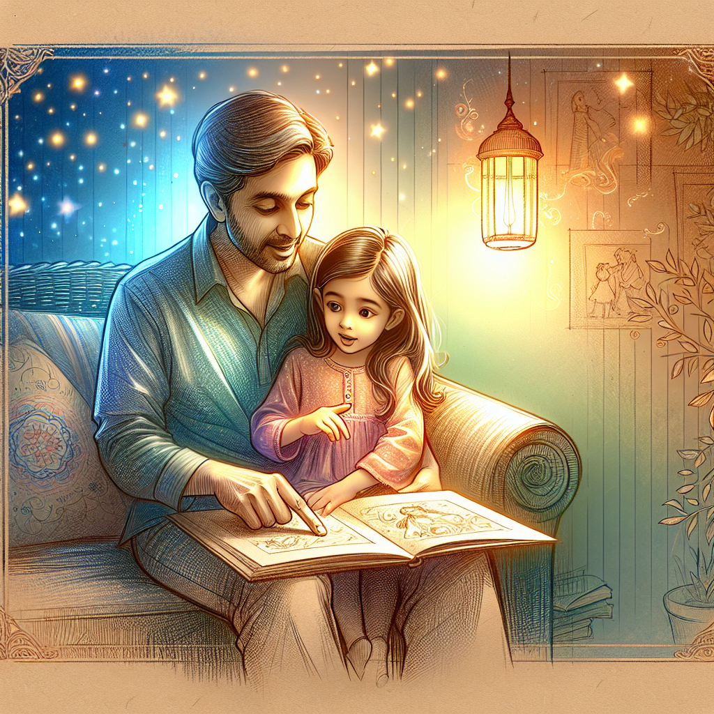 Parent and child happily discussing a story together