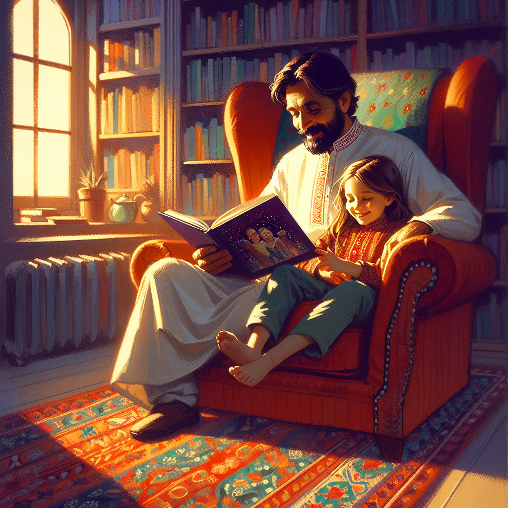 A parent and child reading a book together, surrounded by a cozy and inviting atmosphere