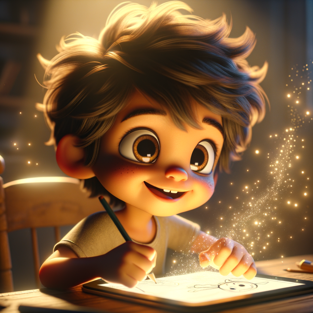 A child creating a comic strip on Pixton