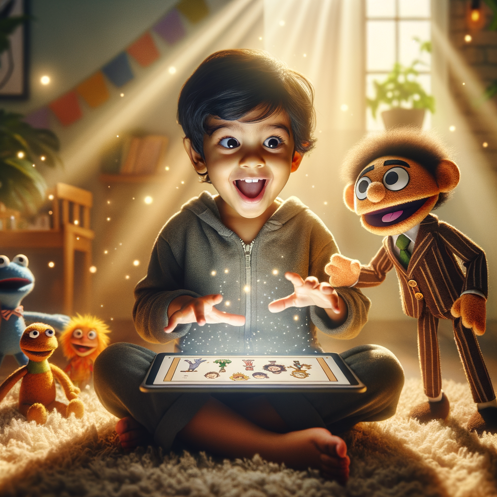 Kids using Puppet Pals HD to create a puppet show