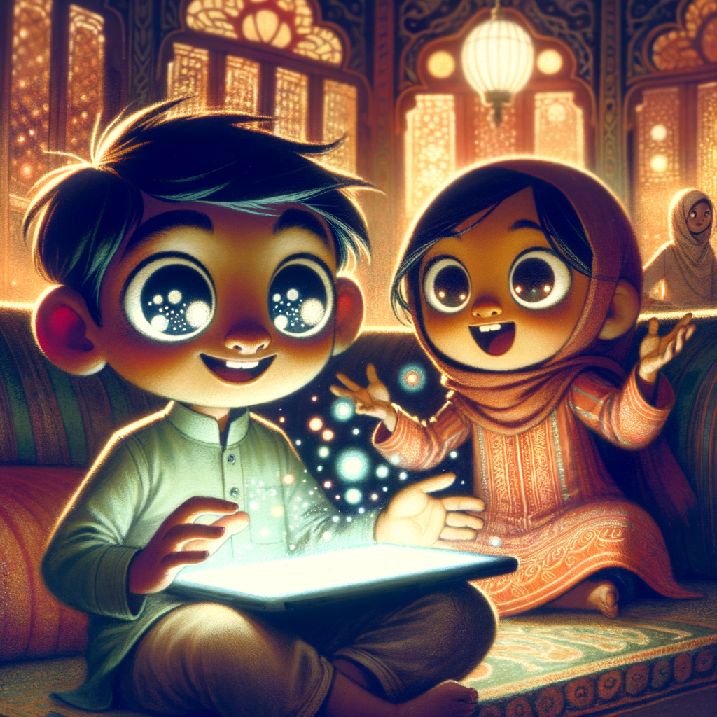 A montage of children using various storytelling platforms, showing excitement and engagement