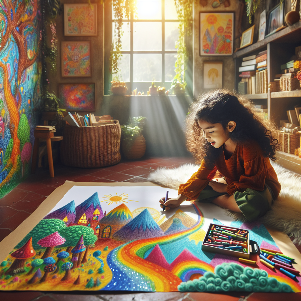 Child drawing a fantasy world map