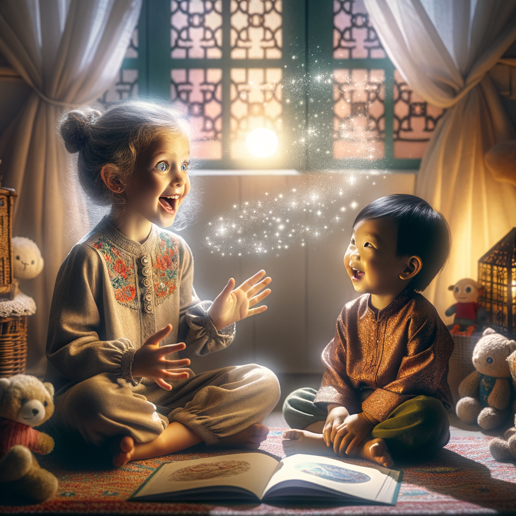 A group of children happily engaging in a storytelling session