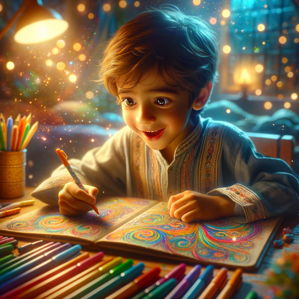 A child writing in a journal with colorful pens