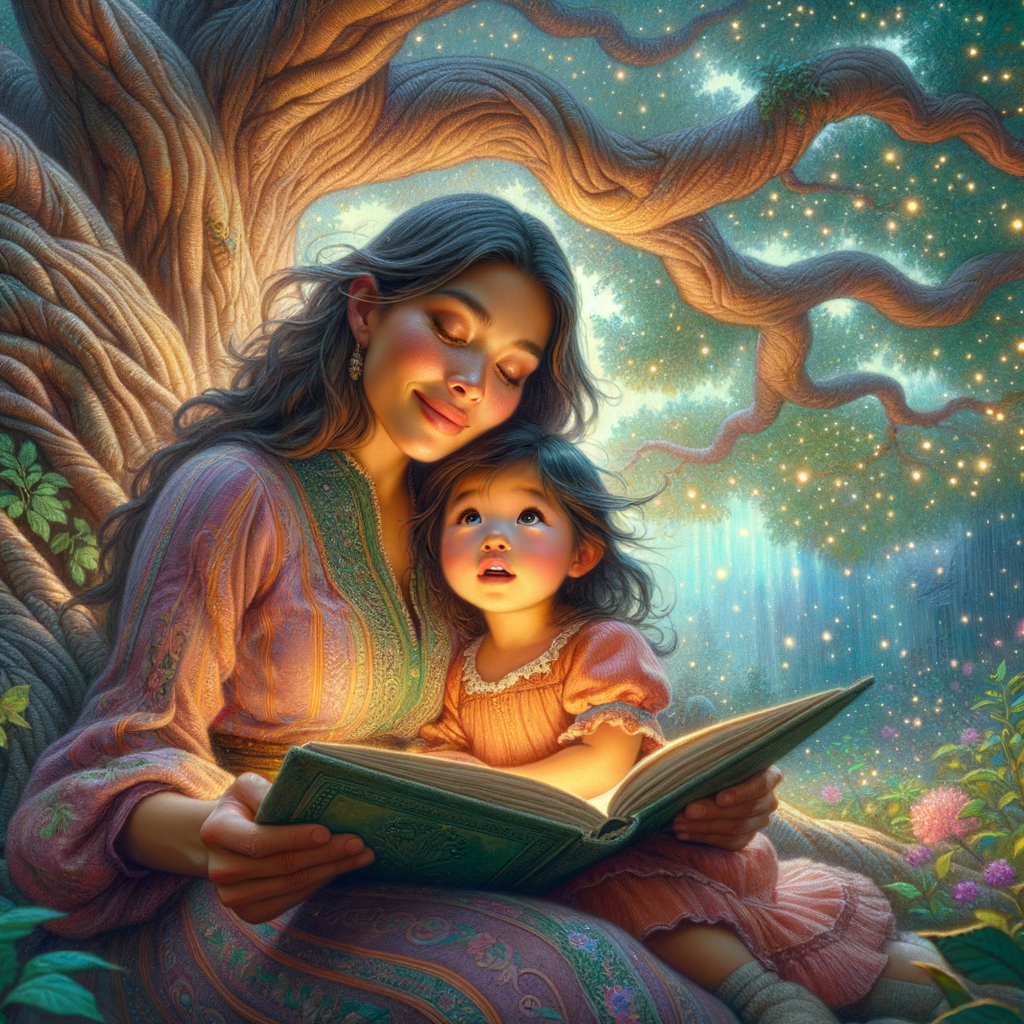A group of children and parents engaged in a lively reading session