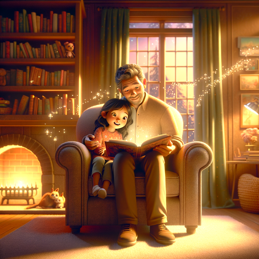 Parent and child reading together at a cozy home setting
