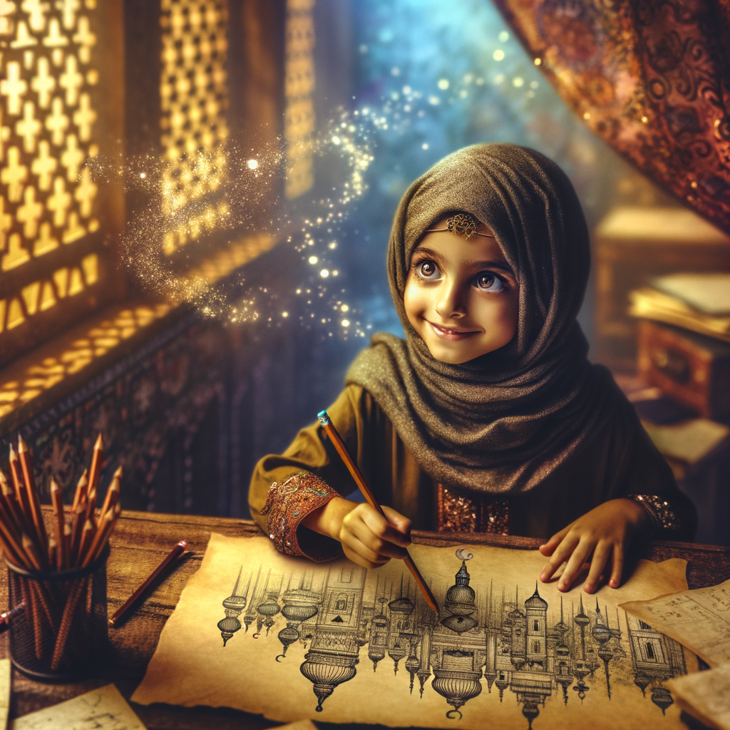 Child drawing a fantasy world map