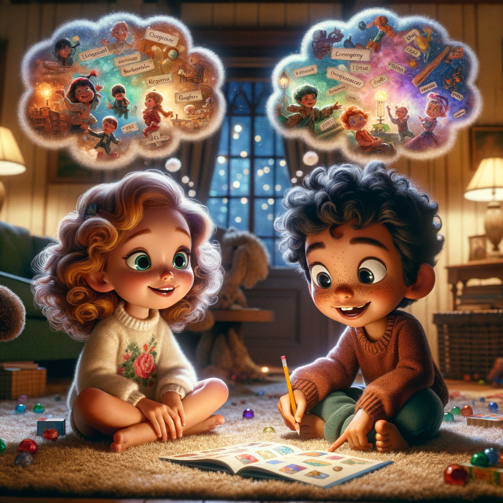 Group of children playing word association game