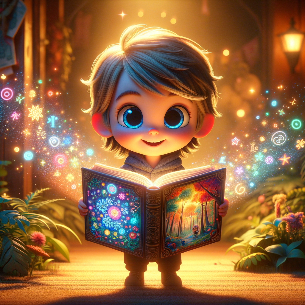 A child proudly holding a book created using WriteReader, with vibrant illustrations.