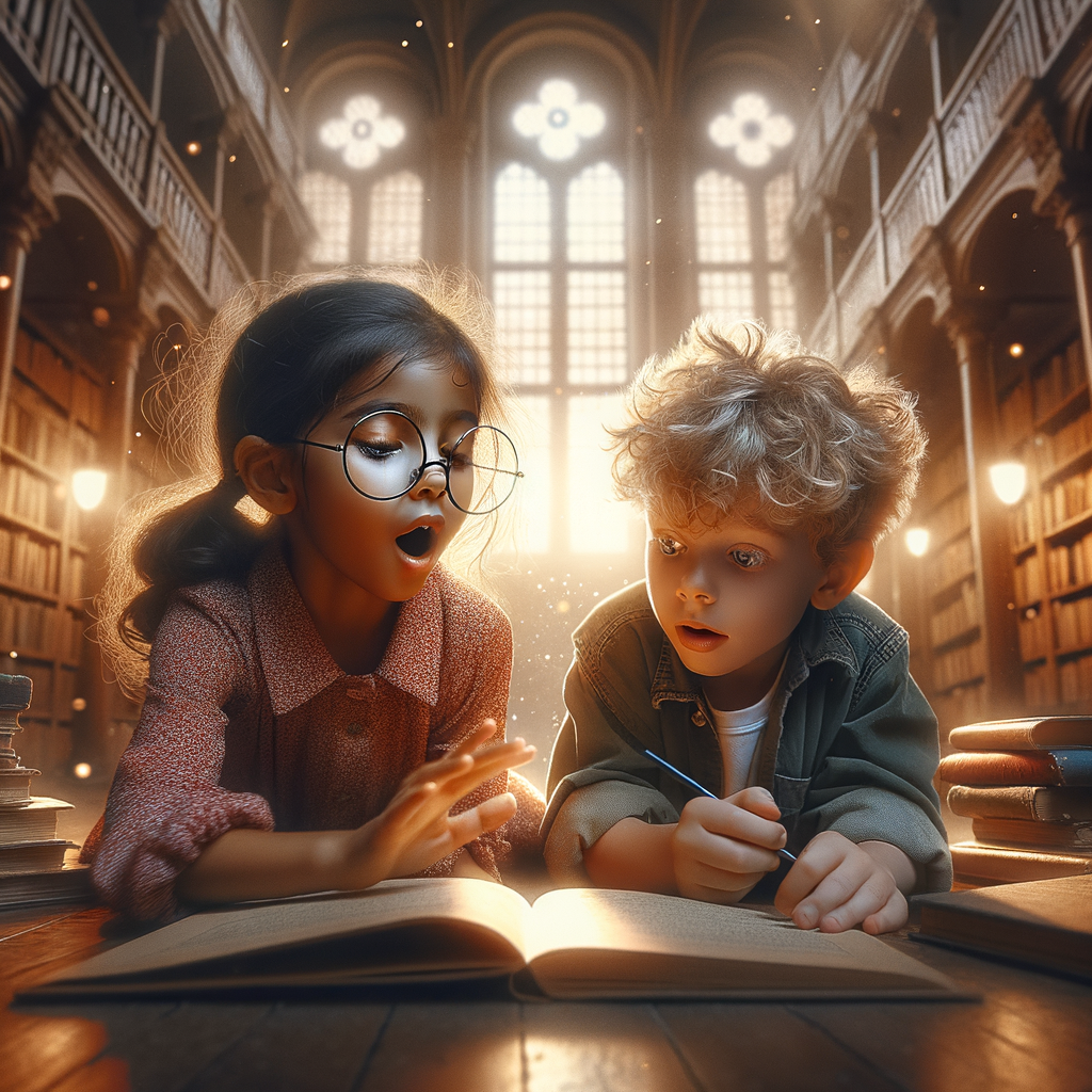 A diverse group of children happily engaged in reading and writing activities
