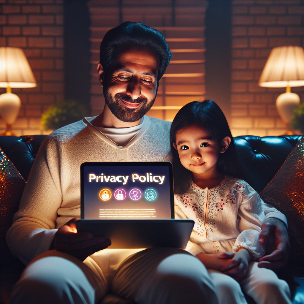 A child using a tablet with AI writing software, smiling as they receive feedback on their story