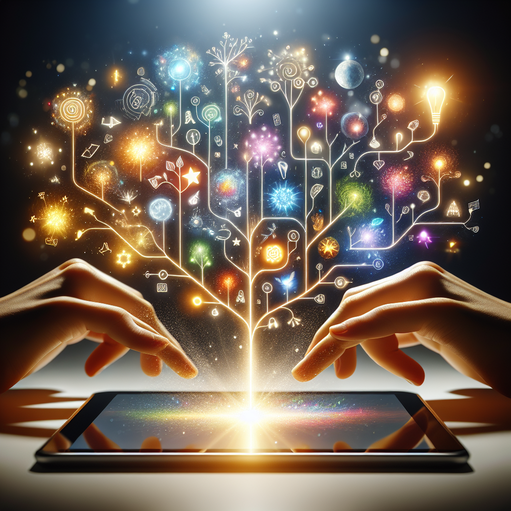 A digital mind map on a tablet created by AI, exploring different story ideas