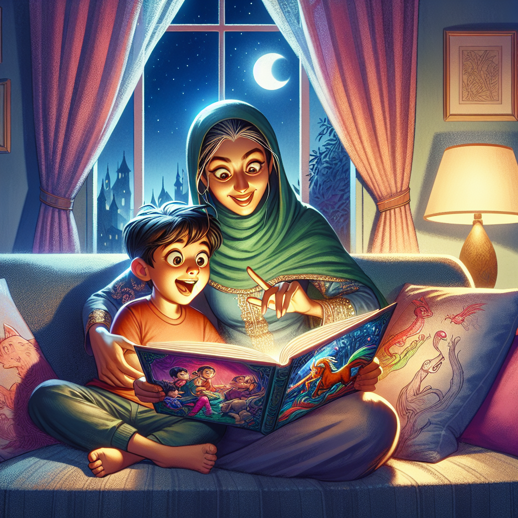 Parent reading a storybook to a child at home