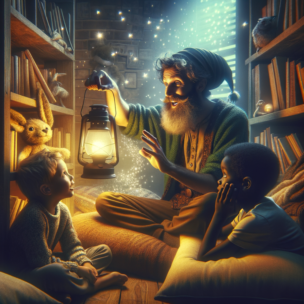 Children gathered around a storyteller, fully engaged in a narrative