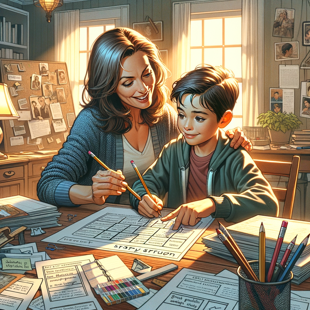 "Colorful educational illustration of printable plot templates for kids, designed to simplify story structure and writing."